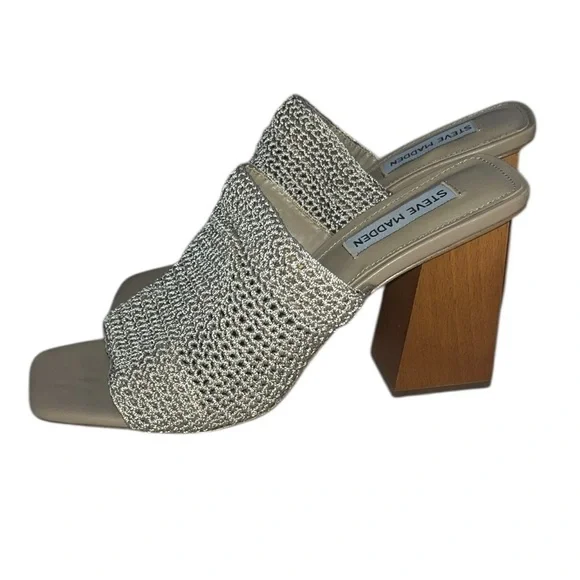 Steve Madden Taupe Realize Crochet Block-Heel Sandals Size - Picture 9 of 15